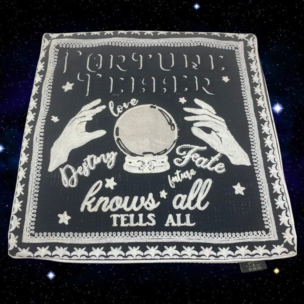 Bourbon St. Apothecary Fortune Teller Crewel Embroidered Pillow Cover Halloween